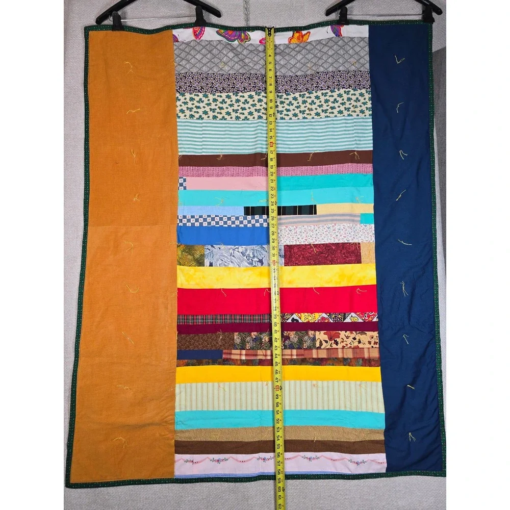 Vintage Hand Tied Patchwork Quilt Throw Corduroy Texture Retro‎ Boho 47x59 Multi